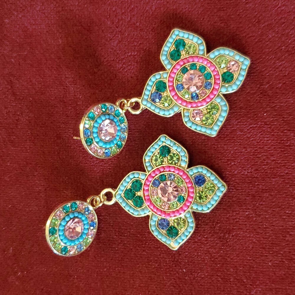 Multicolor Mosaic Rhinestone Earrings - Picture 5 of 12